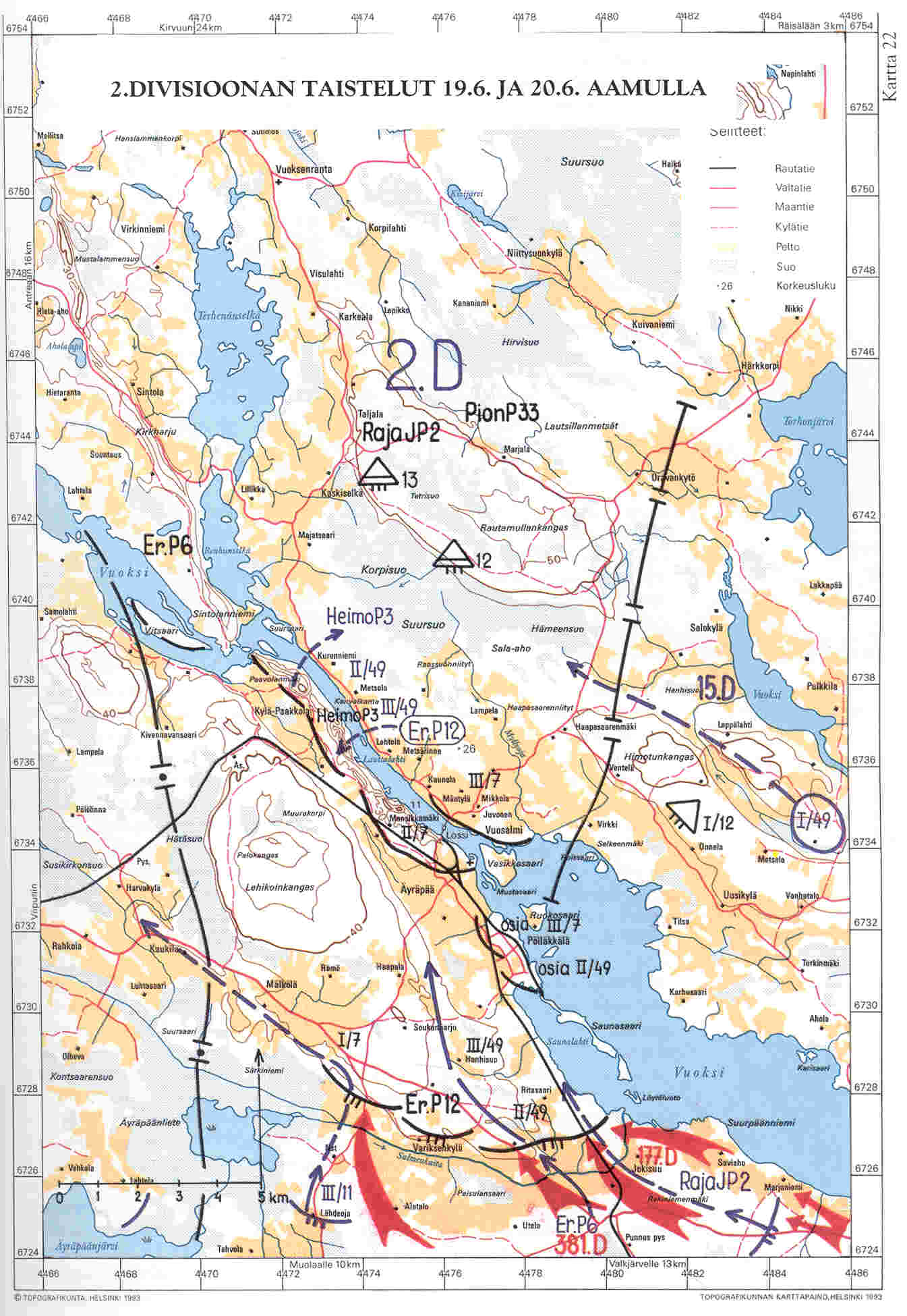 2D:n taistelut 19.6 ja 20.6 aamulla.