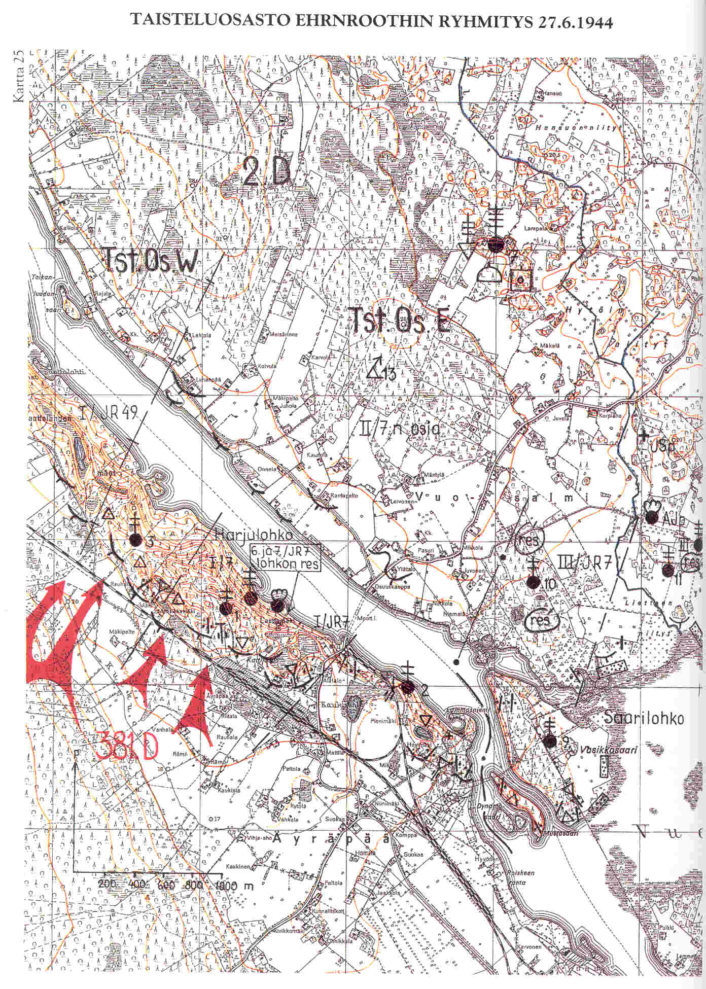 Taisteluosasto Ehrnroothin ryhmitys 27.6.1944