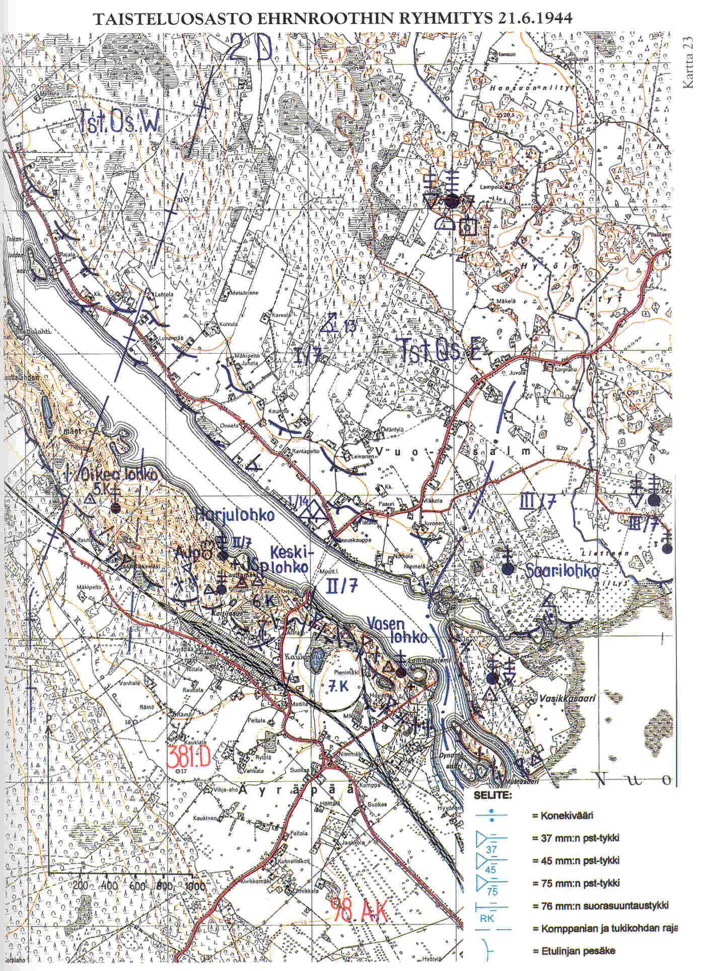Taisteluosasto Ehrnroothin ryhmitys 21.6.1944