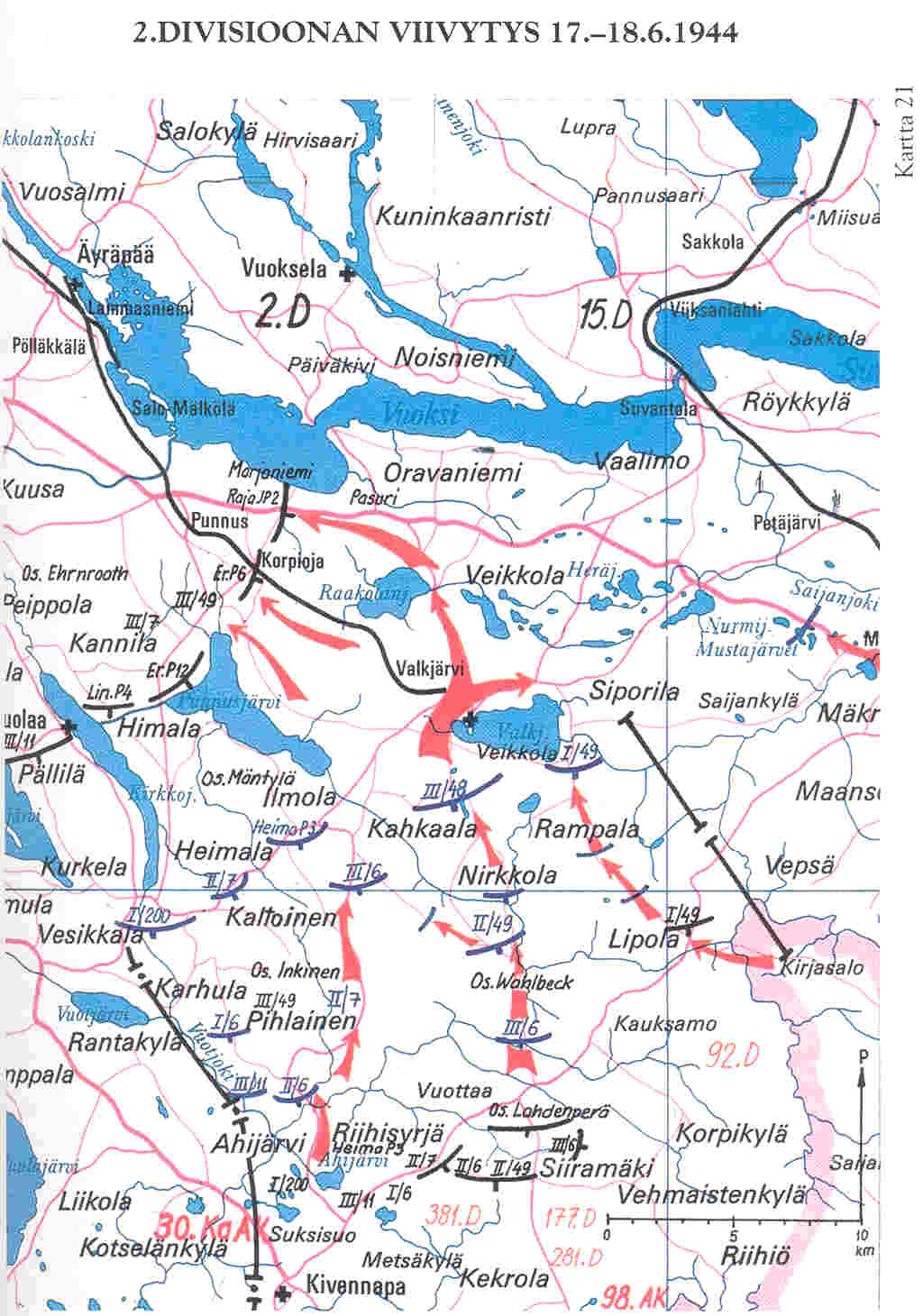 2D:n viivytys  Siiranmäestä Äyräpäähän 17.-18.6.1944